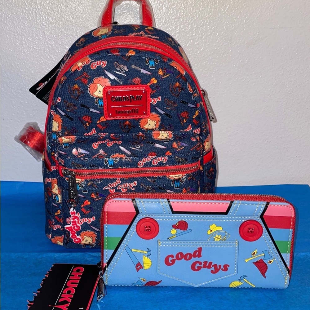 Exclusive Loungefly Child’s Play Good Guys Chucky Denim Mini Backpack and Wallet